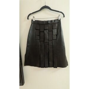 Fendi soft Leather Knee Length Skirt Sz 8 IT 40 Black, luxury, runway designer